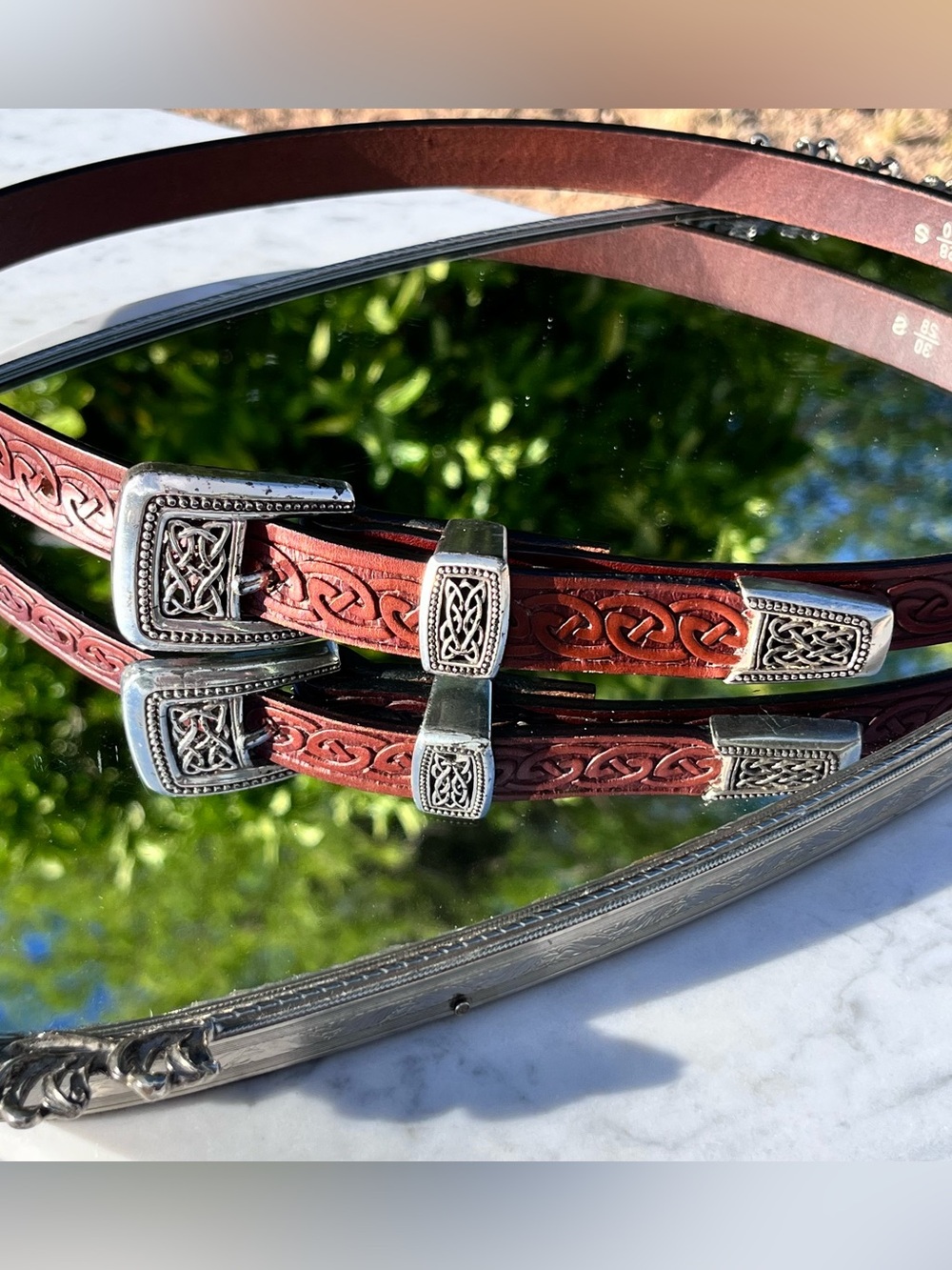 Vintage Lee River, Made in Ireland, Celtic, Brown Leather Belt, Silver Hardware - Picture 3 of 10